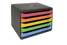 Exacompta - Zásuvkový box PLUS duhový 270 x 355 x 271 mm PS/PP, černá/mix duhových barev
