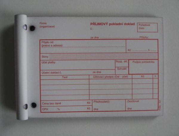 Příjmový pokladní doklad PU propisujicí mSk 51
