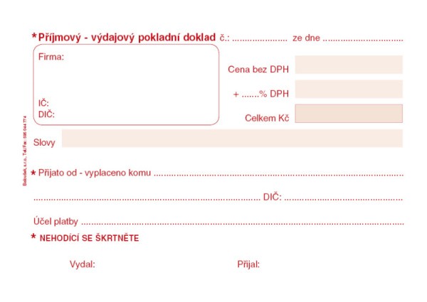 Pokladní doklad univerzální A6 Baloušek ET060, nepropisující