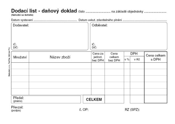 Dodací list A6 NCR Baloušek PT130