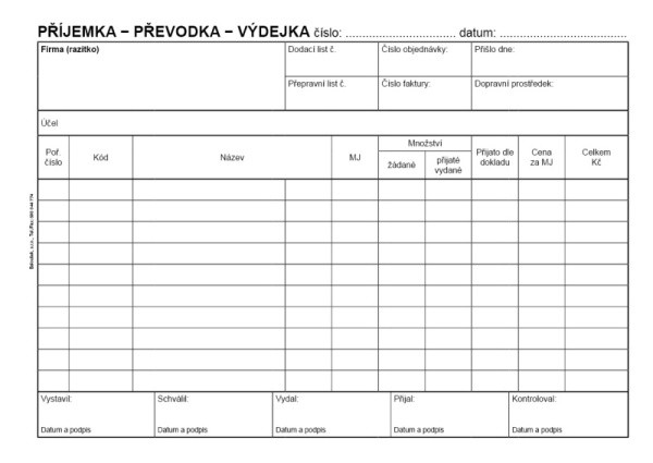 Příjemka převodka výdejka A5 NCR Baloušek PT235