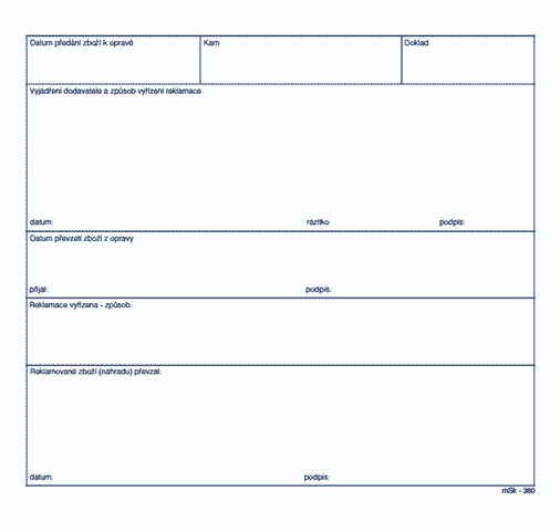 Reklamační list 2/3 A4 mSk 380