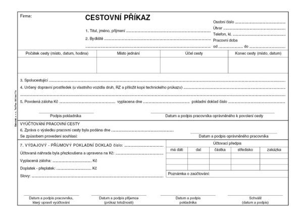 Cestovní příkaz A5 Baloušek ET230