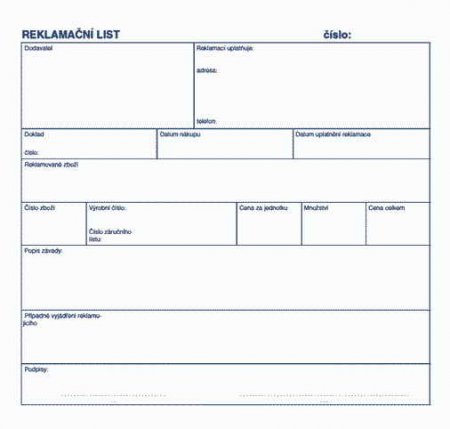 Reklamační list 2/3 A4 mSk 380
