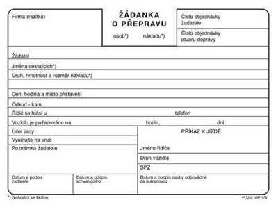 Žádanka o přepravu Optys 176