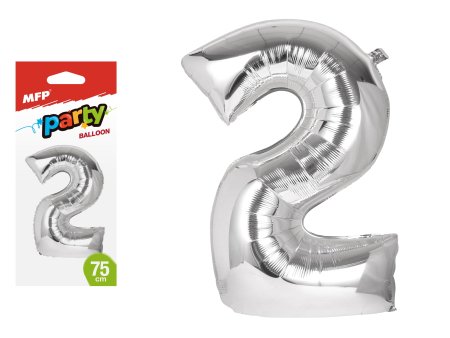 Balónek č. 2 nafukovací fóliový 75 cm - stříbrný