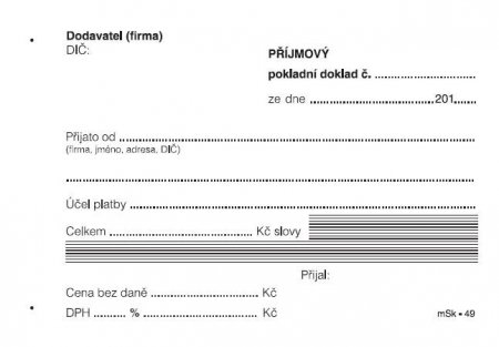 Příjmový pokladní doklad propisujicí mSk 49