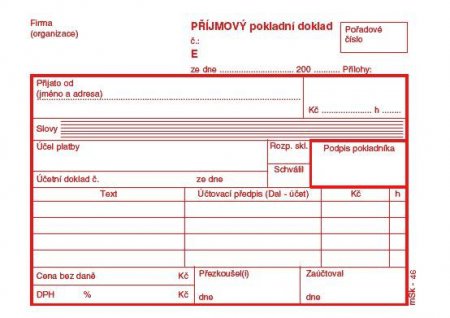 Příjmový pokladní doklad PU 1+1 mSk 46