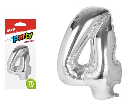 Balónek č. 4 nafukovací fóliový 75 cm - stříbrný