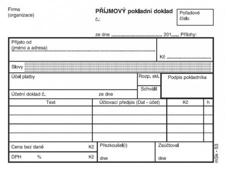Příjmový pokladní doklad PU propisujicí mSk 51