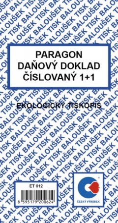 Paragon daňový doklad číslovaný NCR Baloušek PT012