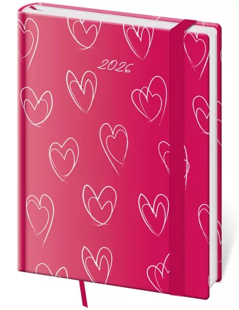 Diář týdenní A6 Vario Hearts s gumičkou