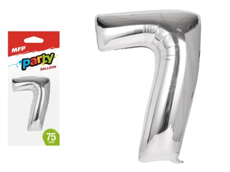 Balónek č. 7 nafukovací fóliový 75 cm - stříbrný