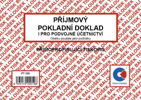 Příjmový pokladní doklad, podvojné účetnictví A6 NCR Baloušek PT030