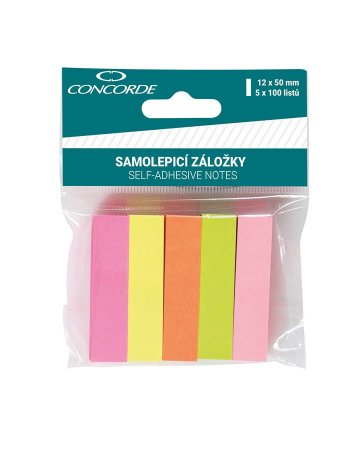 Samolepící bločky, 12 x 50 mm, 5 x 100 listů, neon