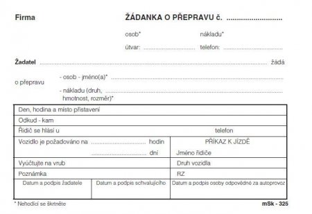 Žádanka o přepravu mSk 325