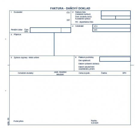 Faktura 2/3 A4 bez DPH propisujicí mSk 33
